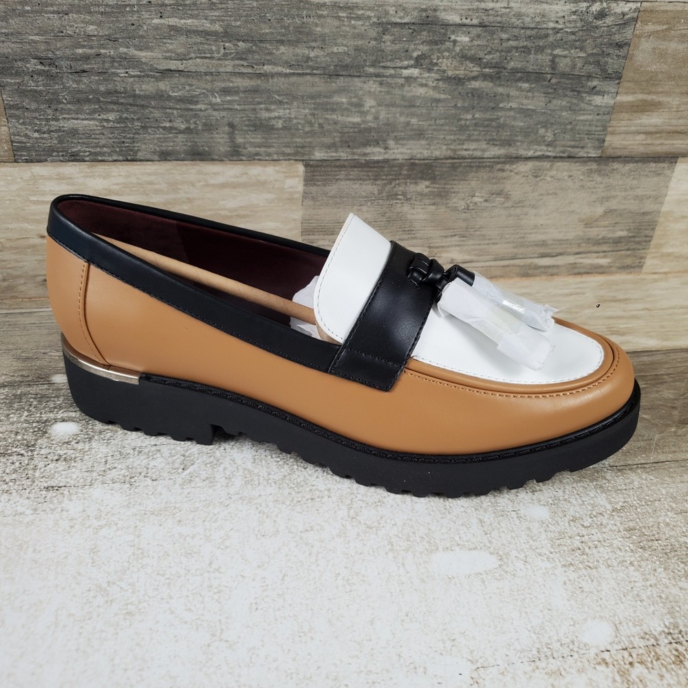 Franco Sarto Carolynn Womens Tassel Loafers Sz 8.5 M Camel Brown Black Slip On